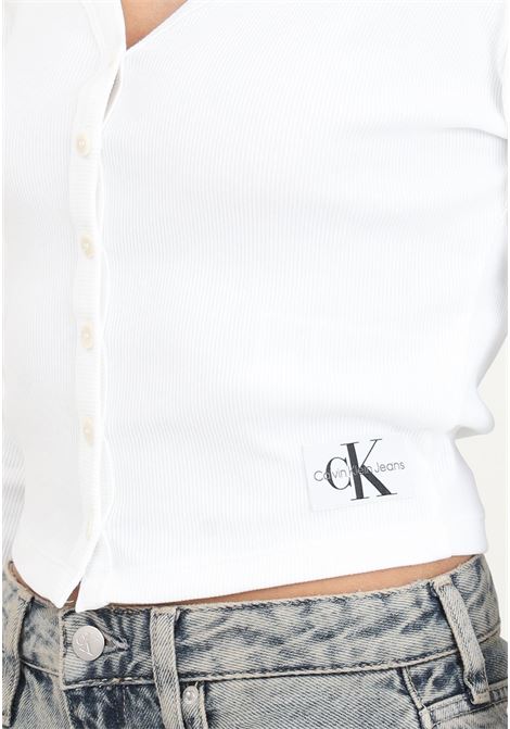 Cardigan donna bianco in jersey elasticizzato a costine CALVIN KLEIN JEANS | J20J222570YAFYAF